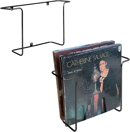 2 Pcs Vinyl Wall Mount Holder, Metal Vinyl Record Wall Mount Shelf, Matte Black Floating LP Display Rack, Minimalist Steel Album Holder, Wall Mounted Storage for LPs & Album Covers Black