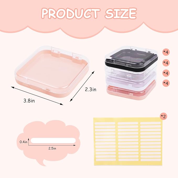 LOGJAM 16 Press On Nail Packaging Boxes, 3 Inch Acrylic Fake Nail Storage Display Case Containers with 72 Adhesive Nail Tapes for Nail Salon Supplies Nail Art