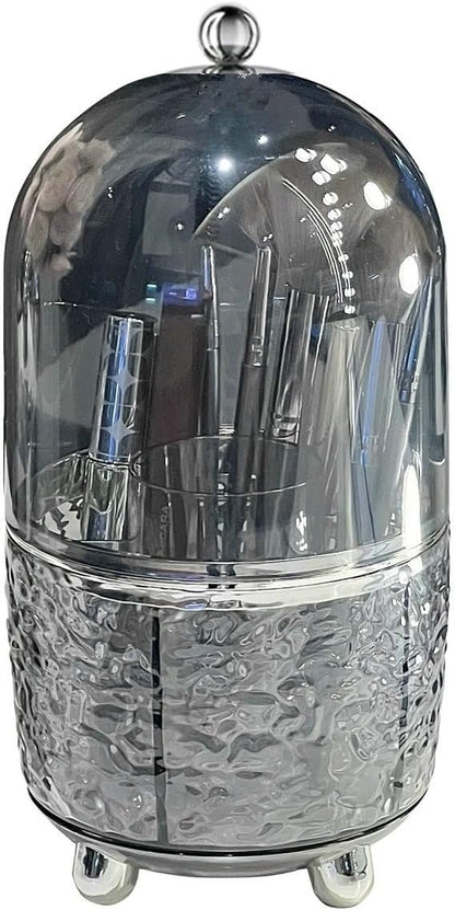 CHIRISEN 360 Rotating Makeup Brush Holder with Lid Dustproof Spinning Brush Storage for Bathroom Countertop, Cosmetic Tools Organizer with Cover for Vanity (Gray)