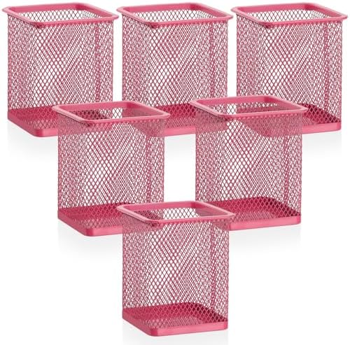 Segarty Pen Cup, 6 Pack Square Dark Pink Pen Holder for Desk, Multifuntional Mesh Pencil Cups Containers for Marker, Office Supplies, School Students, Home, Desktop Accessories Storage Organizer by Segarty