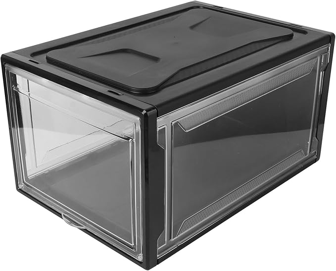 Stackable Shoe Storage Box with Flip-top Lid Large Black Drawer-style Organizer for Men and Women Sneakers and Boots Home Shoe Cabinet
