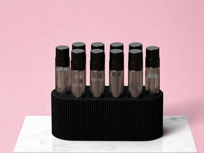 Perfume Sample Organizer for Bathroom or Vanity – Ideal Makeup and Skincare Storage, Desk and Bathroom Counter Organizer, Gift for Her ((BLACK) Fits 2mL Perfume Samples (Standard Size))