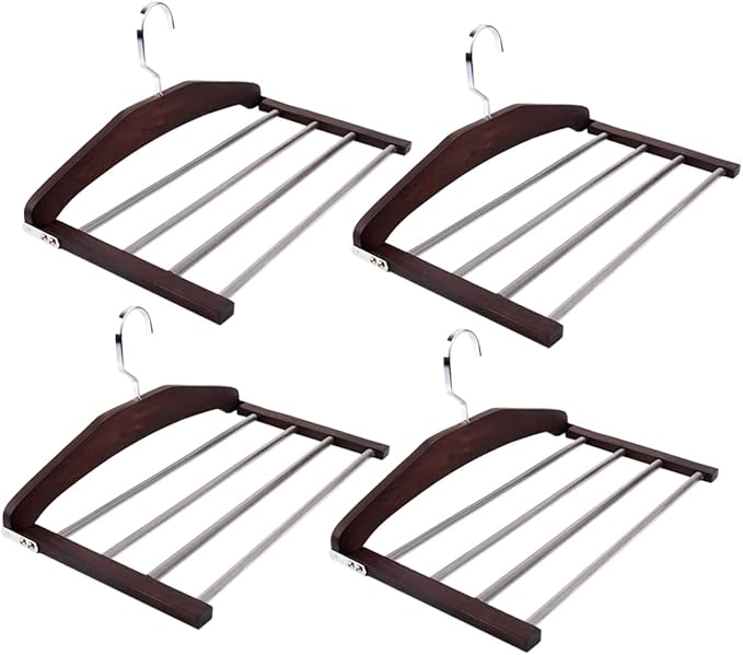 4pcs Wooden Clothes Hanger Organizer Multi Non- Design for Pants and Accessories Space-Saving Closet Versatile Drying Hanger Rotatable Hooks
