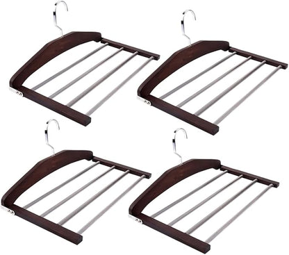 4pcs Wooden Clothes Hanger Organizer Multi Non- Design for Pants and Accessories Space-Saving Closet Versatile Drying Hanger Rotatable Hooks