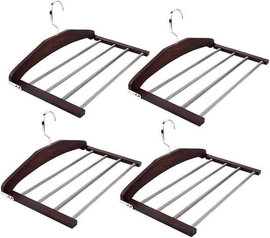4pcs Wooden Clothes Hanger Organizer Multi Non- Design for Pants and Accessories Space-Saving Closet Versatile Drying Hanger Rotatable Hooks