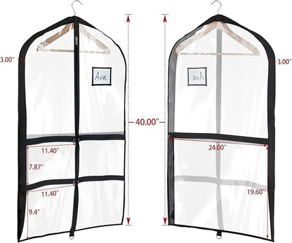 Univivi Clear Black PVC Dance Costume Bags Garment Bag 40 Inch for Dance Competitions, with 4 Medium Clear Zipper Pockets and 1 Large Back Zippered Pocket(Clear Black)