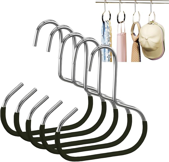 Durable Steel Hangers: Maximize Closet Space with Versatile Storage, Non-Slip Stainless Steel Clothes Rack Organizer for Hats, Ties, Scarves, Clothes (5, Black)