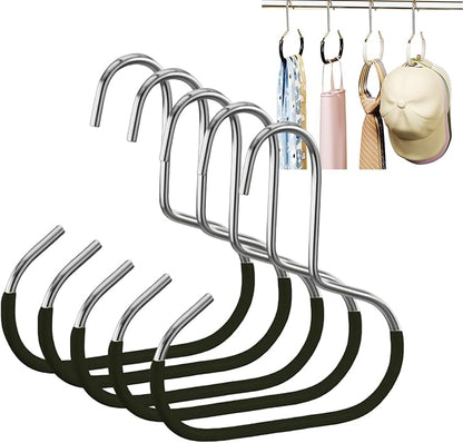 Durable Steel Hangers: Maximize Closet Space with Versatile Storage, Non-Slip Stainless Steel Clothes Rack Organizer for Hats, Ties, Scarves, Clothes (5, Black)
