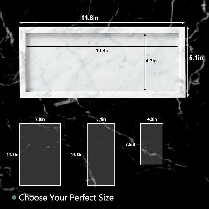 Natural Marble Vanity Tray, Luxury Stone Organizer for Bathroom & Kitchen Counter | Holds Soap Dispenser, Jewelry, Perfume | Non-Resin, Non-Ceramic Décor