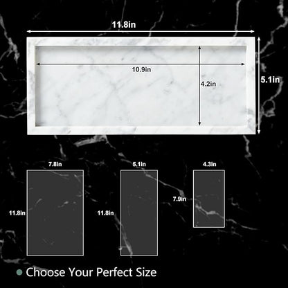 Natural Marble Vanity Tray, Luxury Stone Organizer for Bathroom & Kitchen Counter | Holds Soap Dispenser, Jewelry, Perfume | Non-Resin, Non-Ceramic Décor