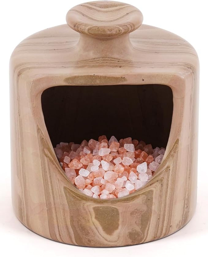 Radicaln Marble Salt Cellar 4.5" Inch Natural Brown Handmade Pig Salt Jar & Table Salt Storage For Kitchen Countertop, Ideal Salt Container, Salt Dish & Sugar Bowl For Table