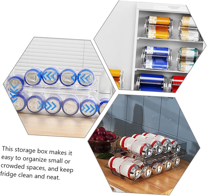 Garneck 1pcs Canned Drinks Storage Rack Soda Can Dispenser Double Organizer Fridge Can Holder Pantry Beer Organizer Auto-rolling Storage