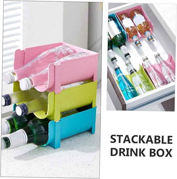 DECHOUS 3pcs Stackable Refrigerator Storage Rack Beer Can Storage Box for Kitchen Wine Containers Easy to Clean Beverage Organizer