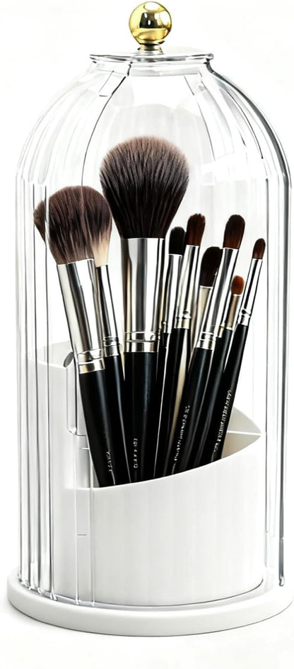 MDEOOSKY Makeup Brush Holder, 360-Degree Rotating Makeup Brush Organizer, Transparent Dust-Proof Makeup Brush Holder, Suitable for Bathroom Countertops and Vanity Tables