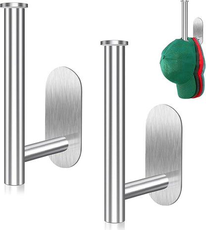 Eiito 2 Pack Hat Racks for Baseball Caps, Stainless Steel Hat Organizer for Baseball Cap, Hat Holder Storage Organizer, Hat Hanger Strong Adhesive/Wall for Door,Closet(Silver)