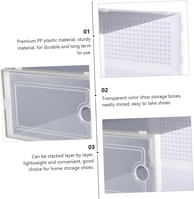 Uonlytech 2PCS Transparent Drawer Shoe Storage Boxes Stackable Plastic Organizer for Dormitory Home Use White PP Material Wear-resistant Lightweight and Space-saving Shoe Rack