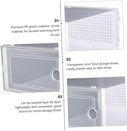 Uonlytech 2PCS Transparent Drawer Shoe Storage Boxes Stackable Plastic Organizer for Dormitory Home Use White PP Material Wear-resistant Lightweight and Space-saving Shoe Rack