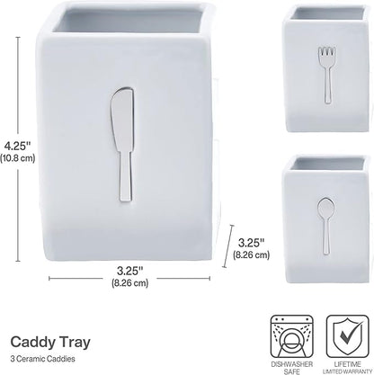 Towle Living 3-Piece Ceramic Caddy with Wood Tray, White, Black