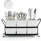 Utensil Holder with Drain Holes, Real Resin Silverware Caddy for Party Countertop,Cutlery Holders Silverware organizer for Spoon and Fork, White Black
