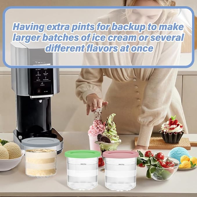 NANOBABY Pint Containers and Lids Replacement Compatible with Ninja CREAMi 7-in-1 Ice Cream Maker, 16oz Pint Cup Replacement for Ninja Creami NC300 Series,NC301 NC299AMZ CN305A CN301CO,4-Pack,BPA Free