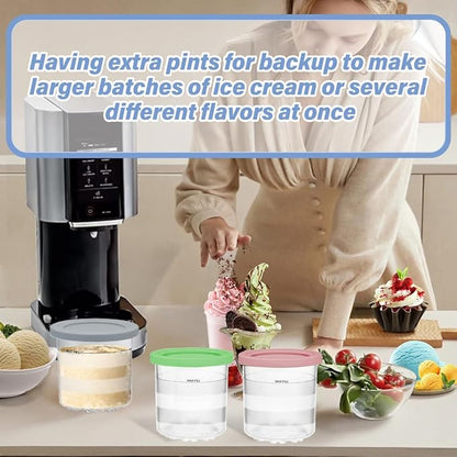 NANOBABY Pint Containers and Lids Replacement Compatible with Ninja CREAMi 7-in-1 Ice Cream Maker, 16oz Pint Cup Replacement for Ninja Creami NC300 Series,NC301 NC299AMZ CN305A CN301CO,4-Pack,BPA Free