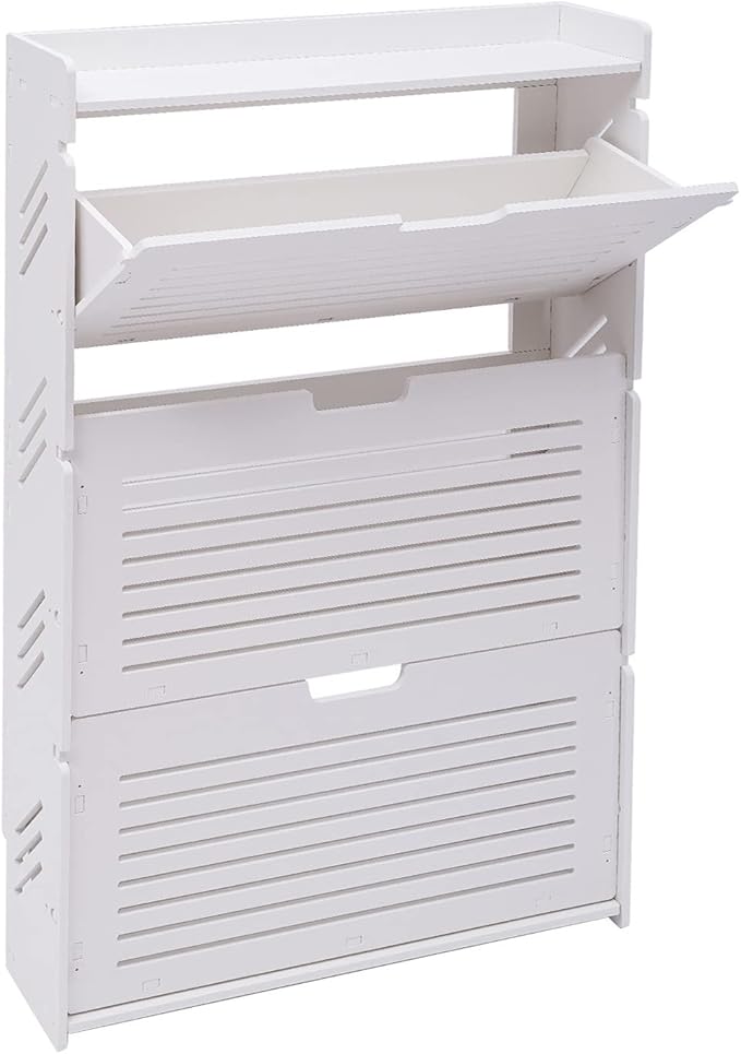 3-Layer Shoe OrganizerModern Shoe Storage Cabinet White Tipping Shoe Cabinet Shoe Rack Cabinet for Entryway Ultra-Thin Shoe Cabinet Entryway Shoe Storage 27.56 * 6.69 * 42.91inch