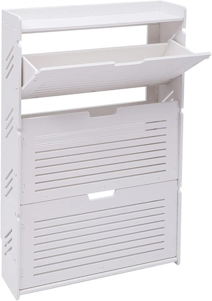 3-Layer Shoe OrganizerModern Shoe Storage Cabinet White Tipping Shoe Cabinet Shoe Rack Cabinet for Entryway Ultra-Thin Shoe Cabinet Entryway Shoe Storage 27.56 * 6.69 * 42.91inch