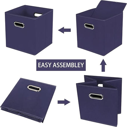 Fabric Cloth Storage Bins,Fabric Cube Bins Organizer with Dual Handles Foldable Cube Storage Baskets for Home Bedroom Storage,Set of 3,(Navy Blue)