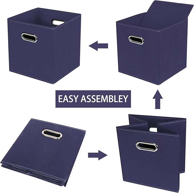 Fabric Cloth Storage Bins,Fabric Cube Bins Organizer with Dual Handles Foldable Cube Storage Baskets for Home Bedroom Storage,Set of 6,(Navy Blue)