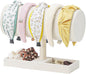 Coward Headband Organizer Holder Stand, Ear Headband Storager Display Stand Rack with Blank Tray for Hairband, Hairpin, Scrunchies,Chain Jewerlry and Hair Accessories (Beige Velvet)