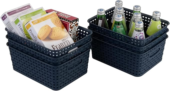 Plastic Storage Baskets for Organizing, Small Weave Storage Baskets, 6 Packs