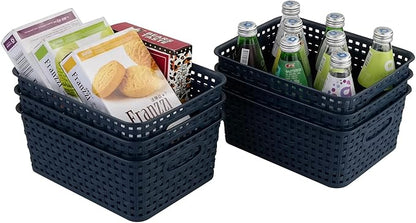 Plastic Storage Baskets for Organizing, Small Weave Storage Baskets, 6 Packs