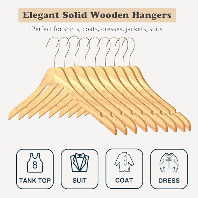 Natural Slim Solid Wood Coat 20 Pack Wooden Clothes Hangers,16.7inch Ultra Thin Space Saving Wooden Adult Hangers,Heavy Duty Suit Non Slip Hangers for Jacket Shir Suit