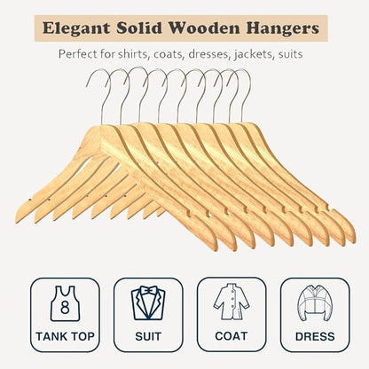 Natural Slim Solid Wood Coat 20 Pack Wooden Clothes Hangers,16.7inch Ultra Thin Space Saving Wooden Adult Hangers,Heavy Duty Suit Non Slip Hangers for Jacket Shir Suit