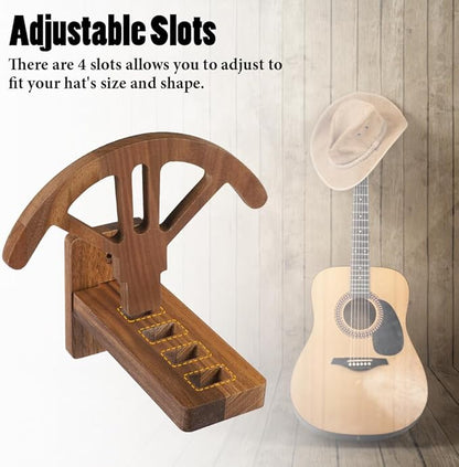 2 PCS Adjustable Cowboy Hat Rack Holder, Wooden Wall Mount Stand, Keep Original Shape of Hat with 4 Speed Adjustable Western Hat Display for Storage Fedoras Hats (Walnut)