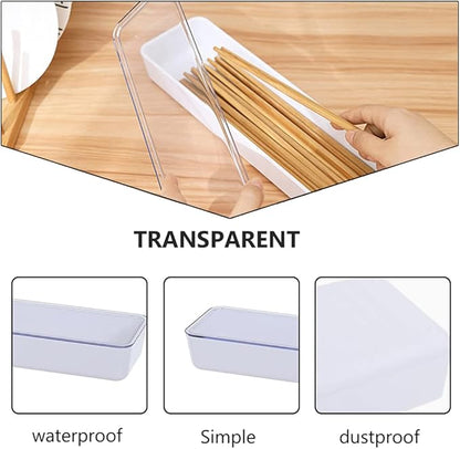 Cabilock Flatware Tray With Lid Kitchen Drawer Organizer With Lid And Drainer Plastic Kitchen Cutlery Tray and Utensil Storage Container with Cover (White)