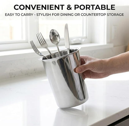 Yosoo Health Gear Kitchen Utensil Holder Spoon Fork Holder Storage Bucket, Multipurpose Large Capacity Utensil Crock for Countertop, Stainless Steel Utensil Holder 4.5*4.5*5.4in (Without Holes)