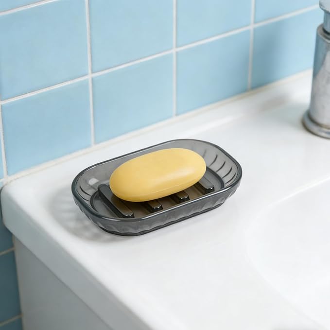 2 Pack Soap Dish Holder for Bar Soap, Bathroom Soap Dishes Bar Soap Holder Tray, Soap Dishes for Shower Bathroom, Kitchen Sink Soap Dish, Black