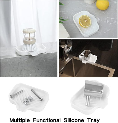 MicoYang Silicone Bathroom Soap Dishes with Drain Spout-Bathroom and Kitchen Sink Organizer,Sponge Holder,Dish Soap Tray,Perfect for Dispenser,Scrubber,Bottle,Cup on Sink or Counter-White 4.9"×3.2"