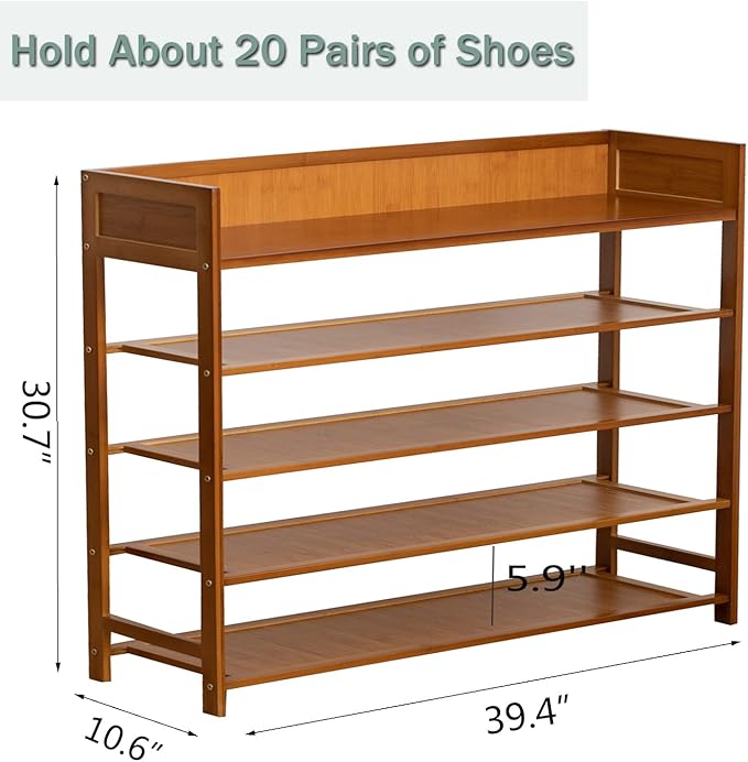latifolia Bamboo Shoe Rack, 5-Tier Shoe Rack Organizer for Entryway, Living Room(Brown, 39.40''L)