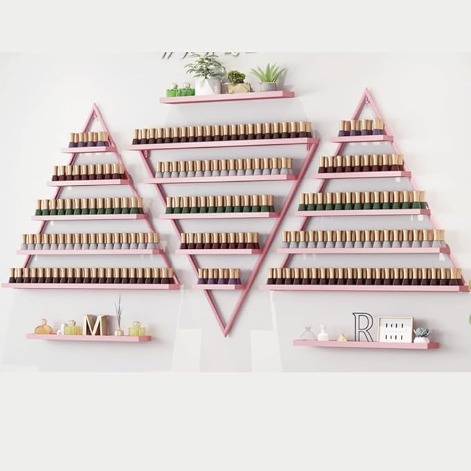 Metal Wall-Mounted Nail Polish Organizer Display Rack Cosmetic Display Case for Small Space, Vanity Bathroom (Pink)
