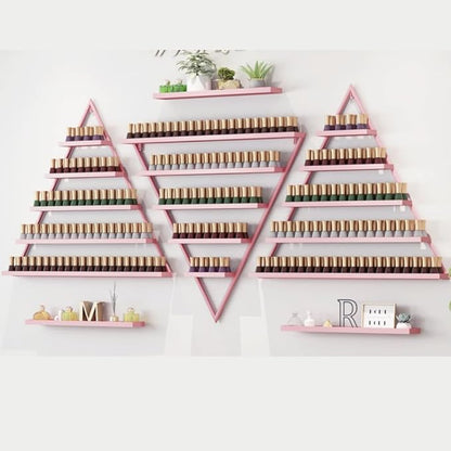 Metal Wall-Mounted Nail Polish Organizer Display Rack Cosmetic Display Case for Small Space, Vanity Bathroom (Pink)