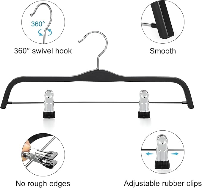 TOPIA HANGER Wooden Pants Hangers,Slim Natural Wood Skirt Hangers with Anti-Rust Hook and Adjustable Metal Clips, Perfect for Skirts,Pants,Slacks-10 Pack-CT17B