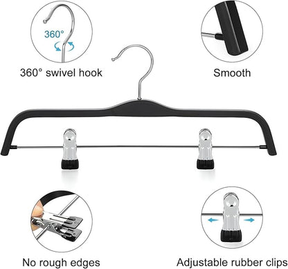 TOPIA HANGER Wooden Pants Hangers,Slim Natural Wood Skirt Hangers with Anti-Rust Hook and Adjustable Metal Clips, Perfect for Skirts,Pants,Slacks-10 Pack-CT17B