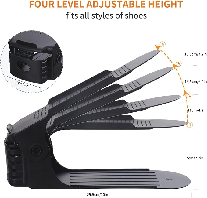 Antigo Shoe Slot Organizer 20Pack - Adjustable Shoe Stacker for Closet Storage, Space Savers 50%, Double Layer Stackable Shoe Holder Rack for Sneakers Heels and Flat(Black)