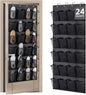 Over the Door Shoe Organizer with 28 Breathable Mesh Pockets - Hangs on Closets for Shoes, Accessories,Back to School Organizer for Dorm Room College Classroom Storage (Black)