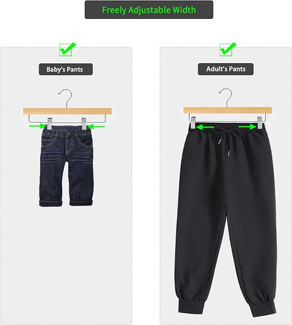 Nature Smile Wooden Pants Hangers Skirt Hanger Solid Lotus Wood Jeans Bottom Hanger with Clips Natural Color(20 Pack)
