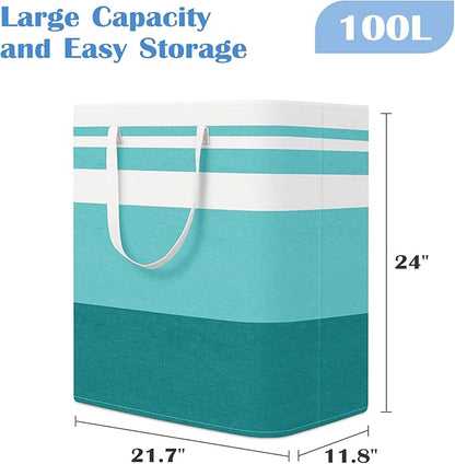 BlissTotes 3-Pack Laundry Basket, Freestanding＆Waterproof Laundry Hamper, Collapsible Tall Clothes Hamper with Easy Carry Handles for Clothes, Towels in the Family and Dorm,Gradient Green,100L