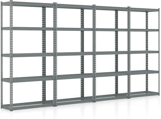 Goplus 5-Tier Metal Shelving Unit, 4 Pack Heavy Duty Wire Storage Rack with Anti-Slip Foot Pads, Height Adjustable Shelves for Warehouse, Kitchen, Living Room, Garage, 15.5" D×35.5" W×72" H