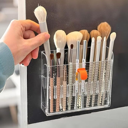 2 Pack Wall-Mounted Makeup Brush Holder, 16-Slot Eyeliner Lip Liner Organizer Holder, Makeup Organizer for Make Up Brush, Eyeliner, Lip Liner, Concealer Pencil Display Bathroom Countertop